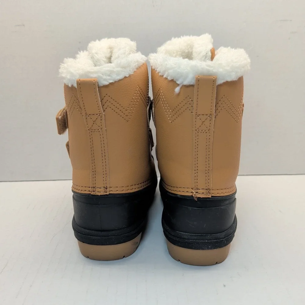 Cat & Jack Kids Tan Black Faux Fur Lined Duck Winter Boots Size 12 077039528